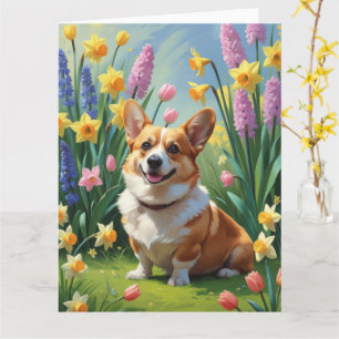 Corgi Dog Spring Flowers Painting Card