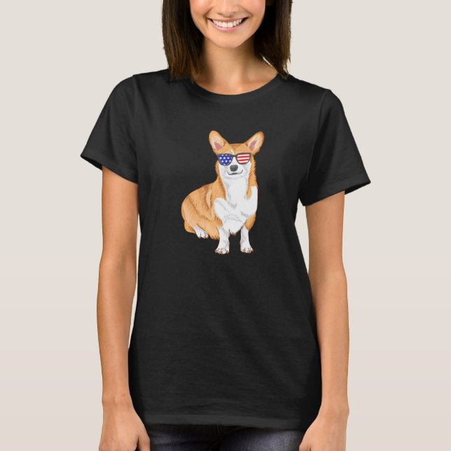 Corgi Dog Sunglasses American Flag T-Shirt (Front)