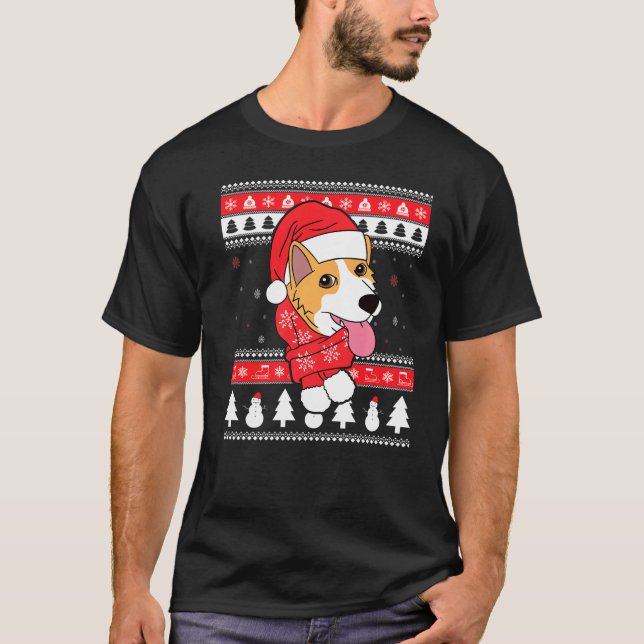 Corgi  Dog Ugly Christmas T-Shirt (Front)