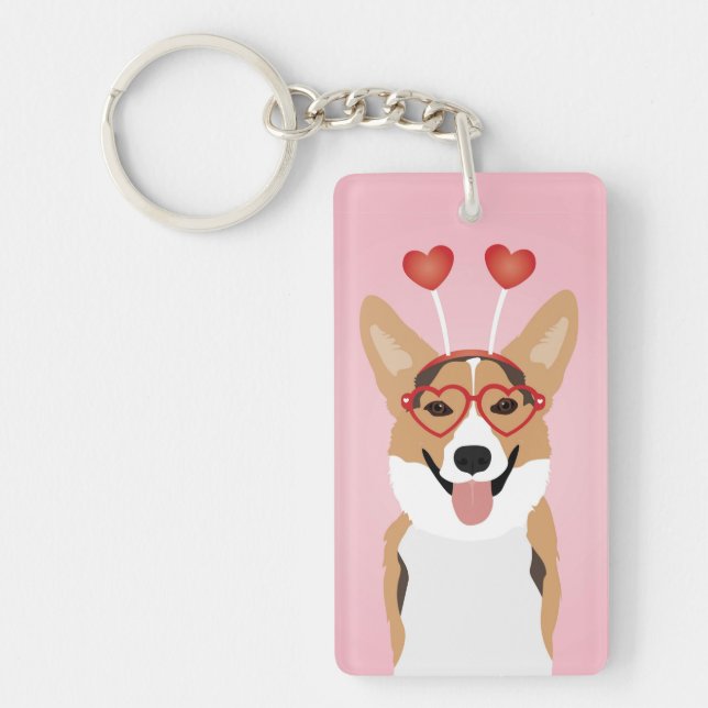 Corgi Dog Valentines Day Keychain (Front)