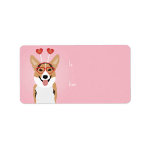 Corgi Dog Valentines Day Label