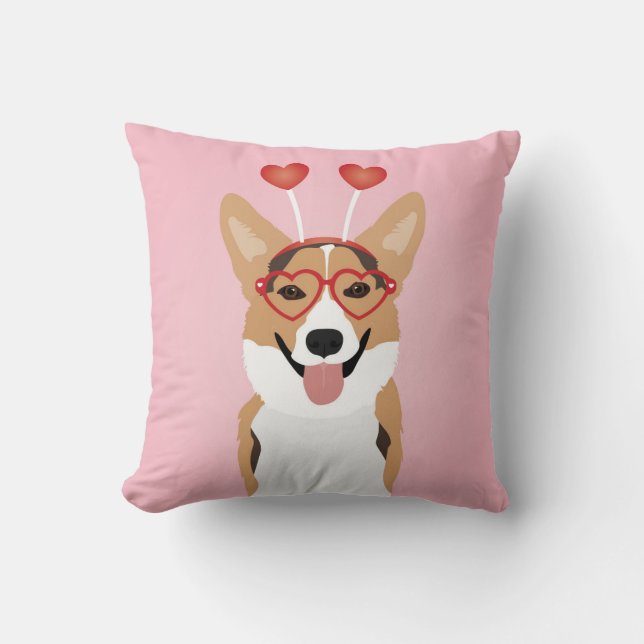 Corgi Dog Valentines Day Throw Pillow (Front)