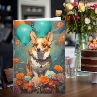 Corgi Dog With Balloons Birthday 