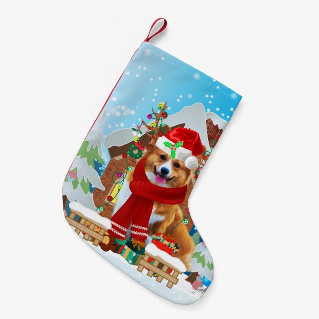 Corgi dog with Christmas gifts Small Christmas Stocking (Front (Hanging))