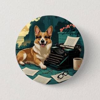 Corgi Dog with glossy fur and a gentleman vintage 2 Inch Round Button