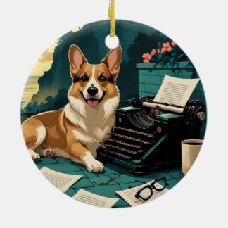 Corgi Dog with glossy fur and a gentleman vintage  Ceramic Ornament