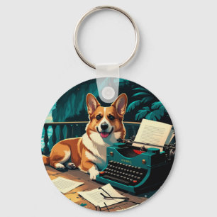 Corgi Dog with glossy fur and a gentleman vintage Keychain