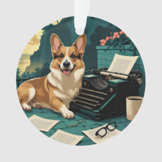Corgi Dog with glossy fur and a gentleman vintage  Ornament