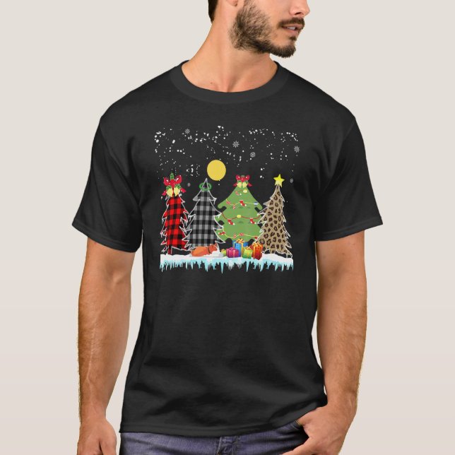 Corgi Dog With Leopard Christmas Tree T-Shirt (Front)