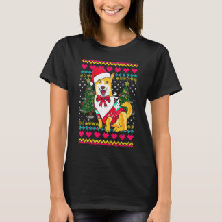 Corgi Dog With Santa Claus Hat Christmas T-Shirt