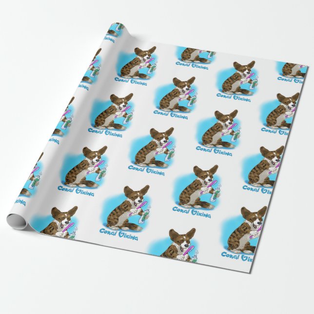Corgi dog with toothbrush wrapping paper (Unrolled)