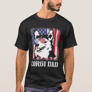 Corgi Dog With Us Flag Glasses Happy Corgi Dad Fat T-Shirt