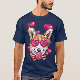 Corgi dog with with bubble gum bandana glasses3 T-Shirt