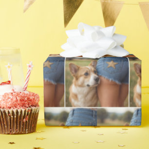 Corgi Dog With Young Woman In Denim Shorts Wrapping Paper