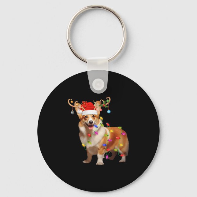 Corgi Dog Xmas Lights Reindeer Santa Corgi Dog Chr Keychain (Front)