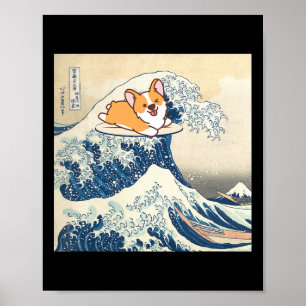 Corgi Doggo Surfing Wave  Poster