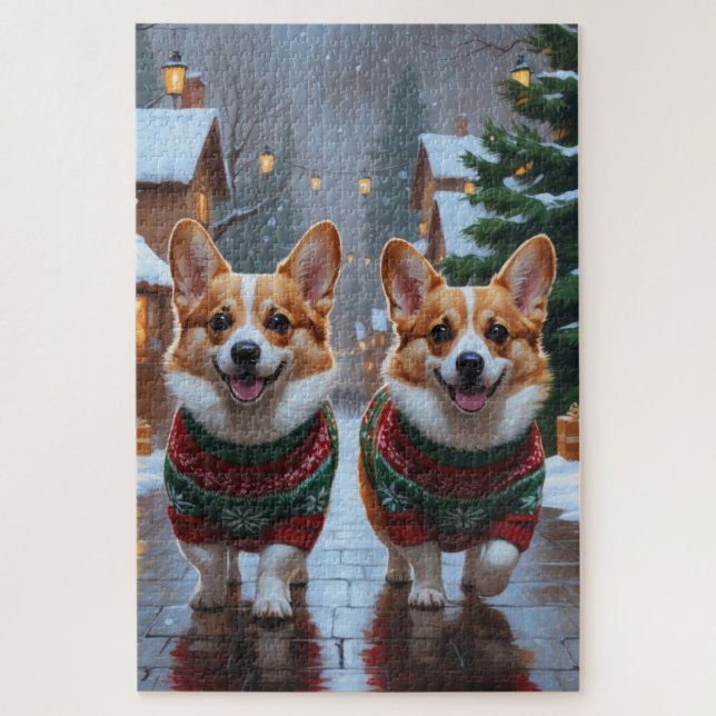 Corgi Dogs Christmas Snow Holiday Jigsaw Puzzle (Vertical)
