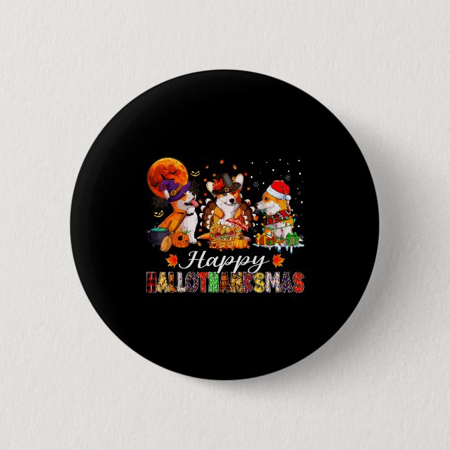 Corgi Dogs Halloween Thanksgiving Christmas Hallot 2 Inch Round Button (Front)