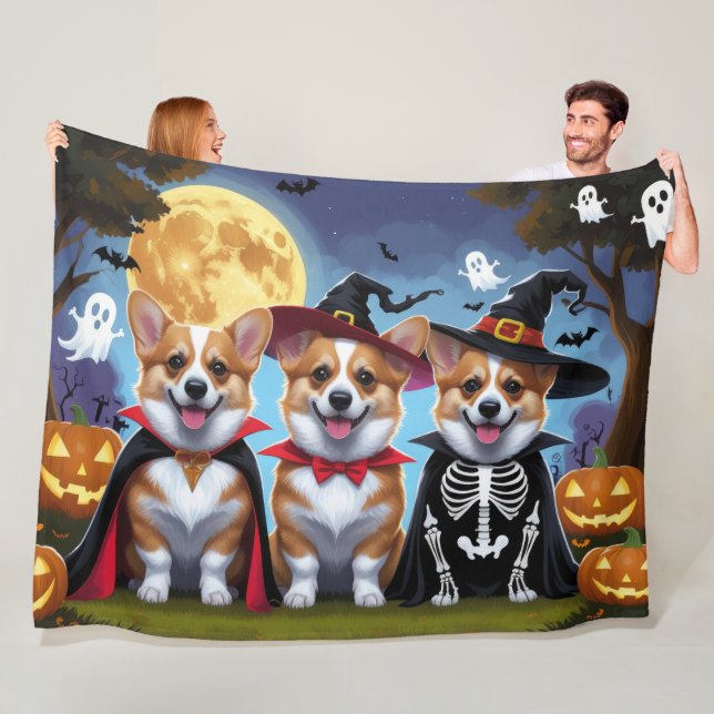 Corgi Dogs Pumpkin Halloween Funny Fleece Blanket (In Situ)