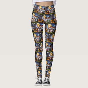 Corgi Dogs Pumpkin Halloween Funny Leggings