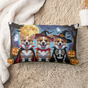 Corgi Dogs Pumpkin Halloween Funny Lumbar Pillow