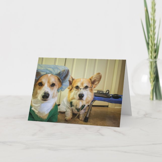 Corgi Dr and Nurse Rest and Feel Better Soon Card (Front)