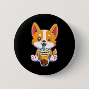 Corgi Drinking Boba Bubble Tea Drink Dog Anime Kaw 2 Inch Round Button