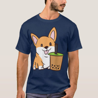 Corgi Drinking Bubble Tea Kawaii Corgi Dog With Bo T-Shirt