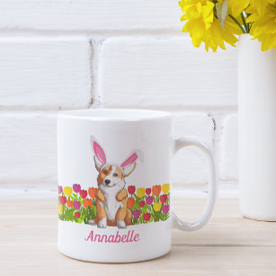 Corgi Easter Bunny Flowers Cute Personalized Coffee Mug