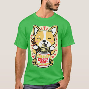 Corgi Eating Instant Noodles Cute Kawaii Dog T-Shirt