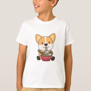Corgi Eating Ramen Cute Kawaii Noodles Dogs T-Shirt