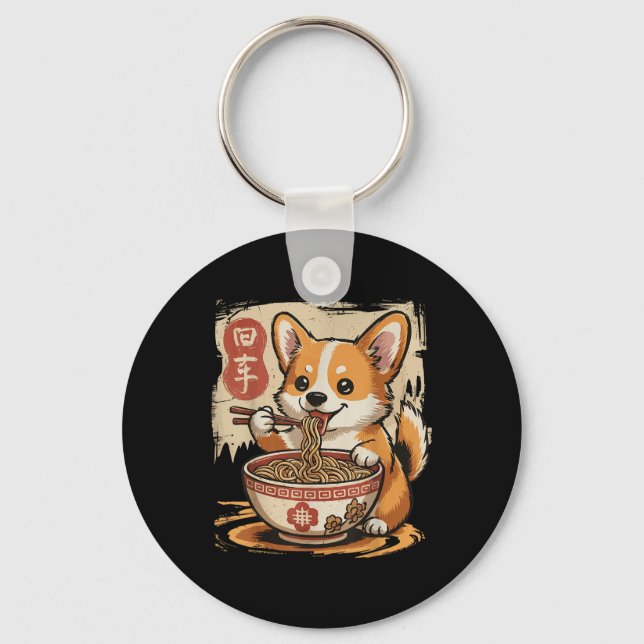 Corgi Eating Ramen  Keychain (Front)