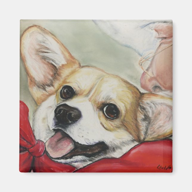 Corgi et Père Noël Christmas Magnet (Devant)
