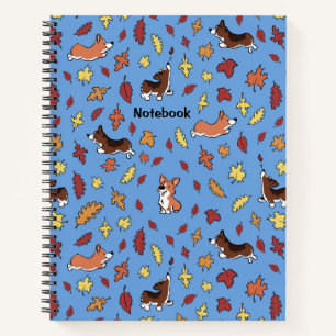 Corgi Fall Leaves Dusty Blue Notebook