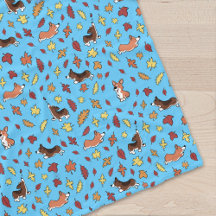 Corgi Fall Leaves Pattern Teal
