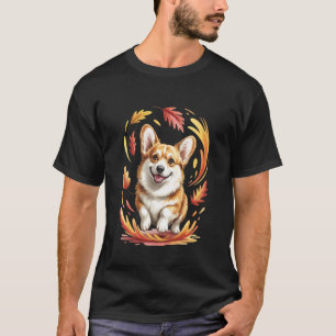 Corgi Fall Vibes for Dog Lovers Autumn Leaves Men  T-Shirt