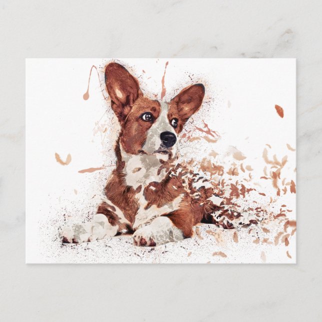 Corgi & Feather Art Postcard (Front)