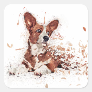 Corgi feather square sticker