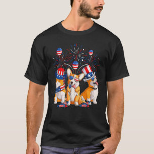 Corgi Firework Sunglasses America Dog 4th Of July  T-Shirt