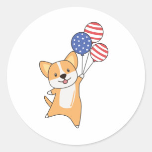 Corgi Flies With Balloons 4th Of July American Classic Round Sticker
