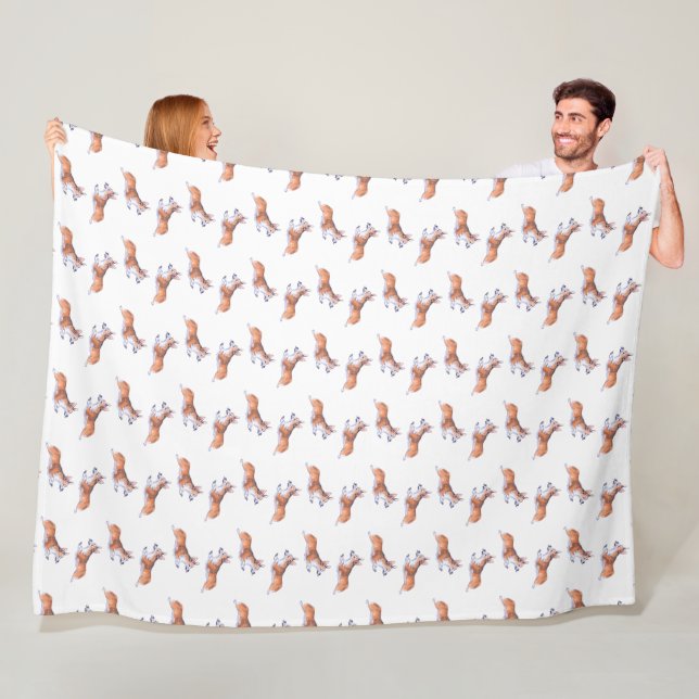 Corgi flight sumie pattern fleece blanket (In Situ)