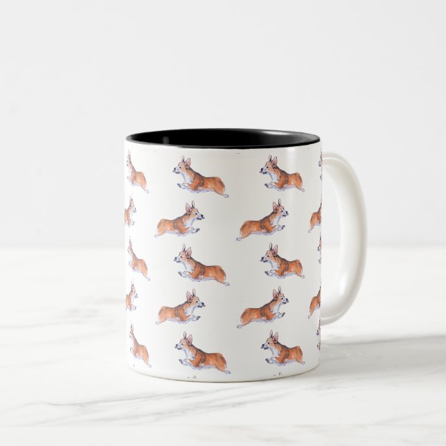 Corgi flight sumie pattern Two-Tone coffee mug (Front Right)