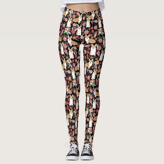 Corgi Floral leggings - black (Front)