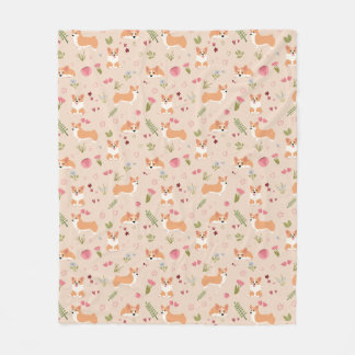 Corgi Floral Seamless Pattern - Cute Dog Art Fleece Blanket