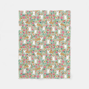 Corgi florals blanket - mint