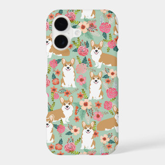Corgi Florals iPhone case - mint