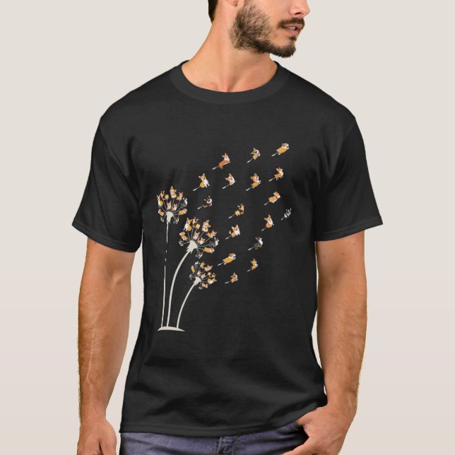 Corgi Flower Fly Dandelion  Cute Dog  Welsh Corgis T-Shirt (Front)