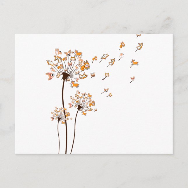 Corgi Flower Fly Dandelion Shirt Cute Dog Lover Postcard (Front)