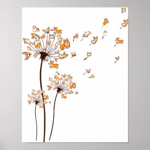 Corgi Flower Fly Dandelion Shirt Cute Dog Lover Poster