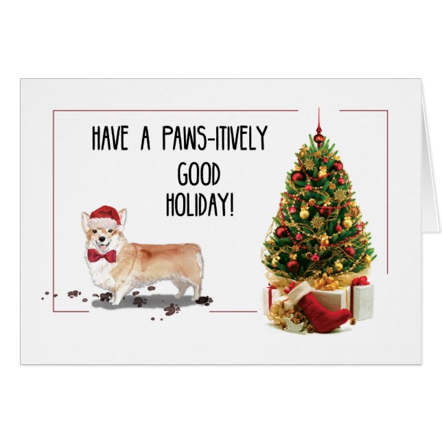Corgi Funny Christmas Dog with Tree (Front Horizontal)
